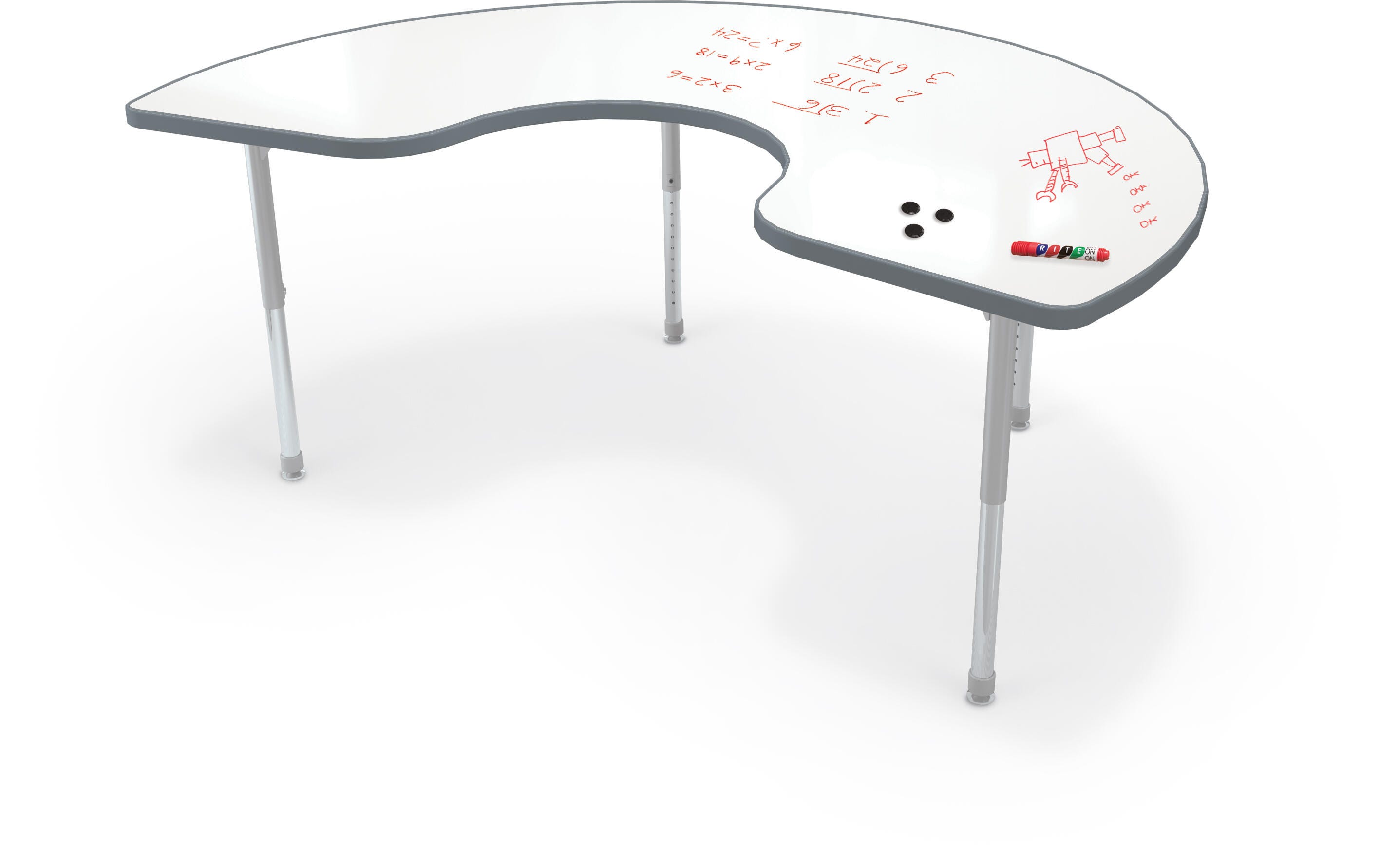 MooreCo Hierarchy Kidney Table, Adjustable Leg Height, Porcelain Steel Top, Charcoal Edge 4002646